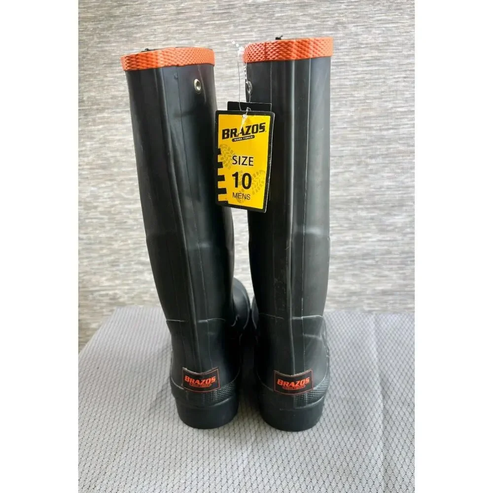 Brazos Waterproof Rain Work Steel Toe Boots Mens Size 10 Black FWBWRB1035 NEW